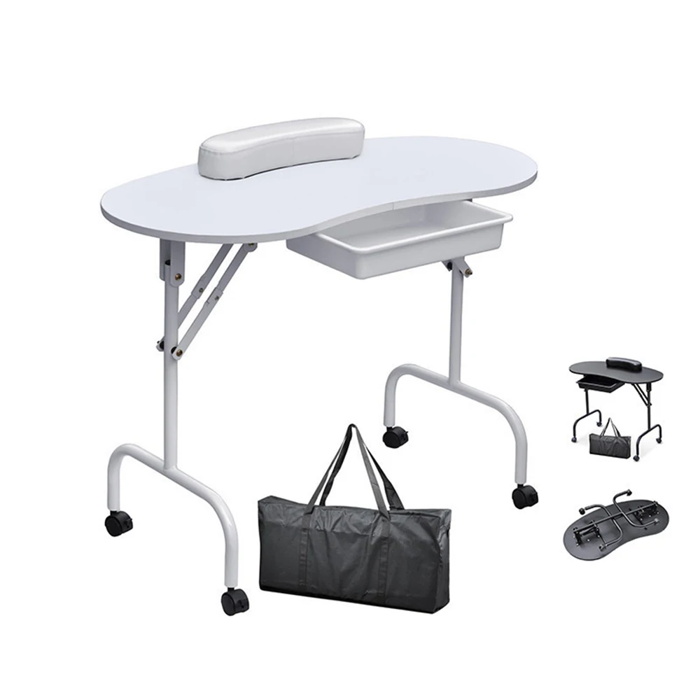 Portable Folding Nail Manicure Table with Wheeled Foldable Office, Beauty Salon Technician Desk Cargo Bag Nail Table Furniture