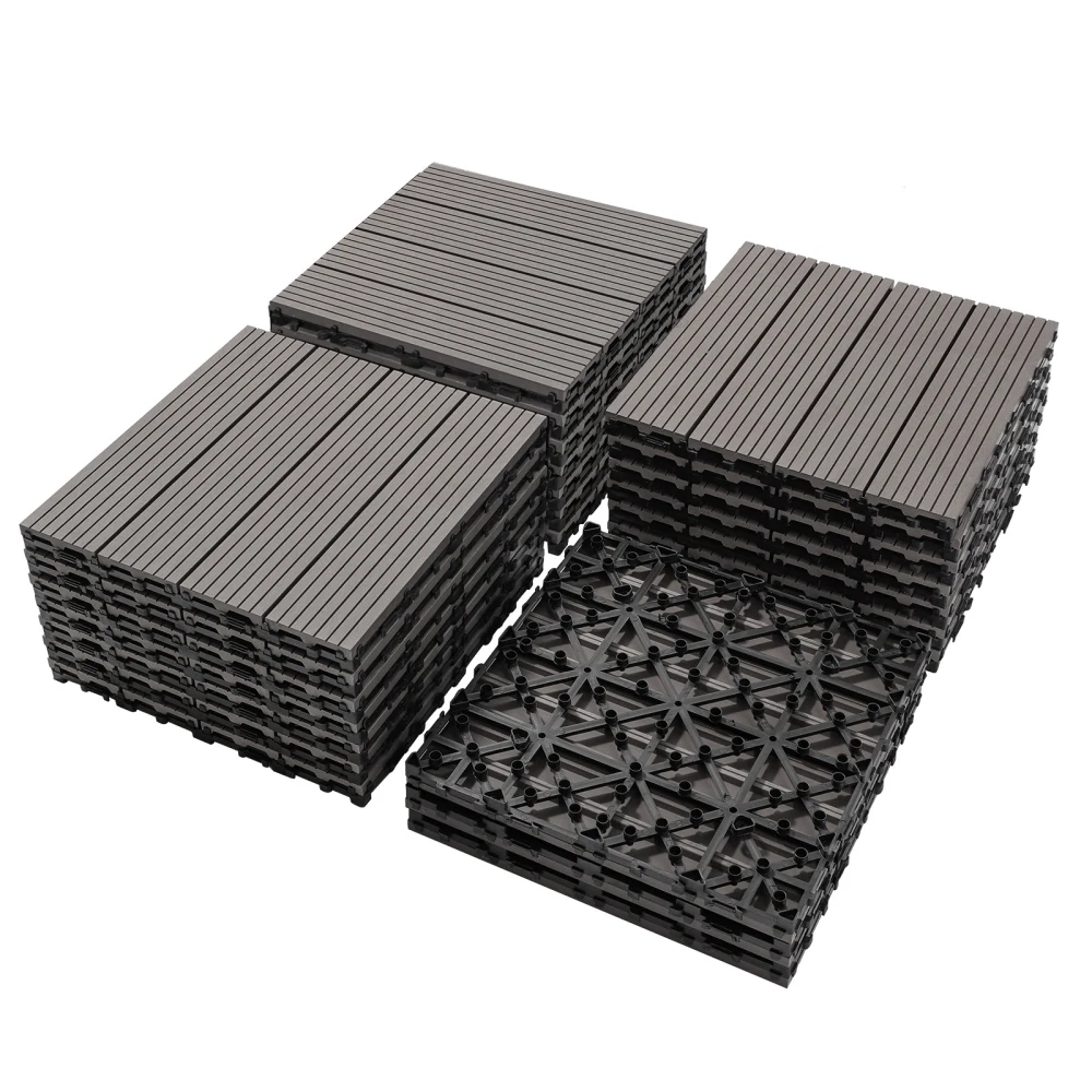 Wood Plastic Composite Deck Tiles Set of 20,  Resist Rust, Water, Weather,  Ideal for Patios, Balconies, Rooftops, Light gray