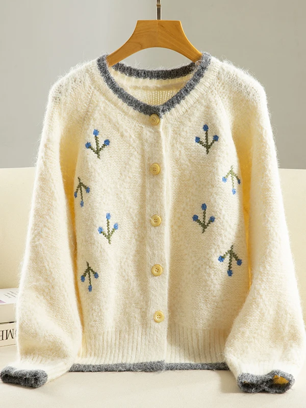 

Sli round Ne Embroidered Knitted Open Cardigan Women's Autumn Winter Loose Casual Faionable Warm Versatile Sweater