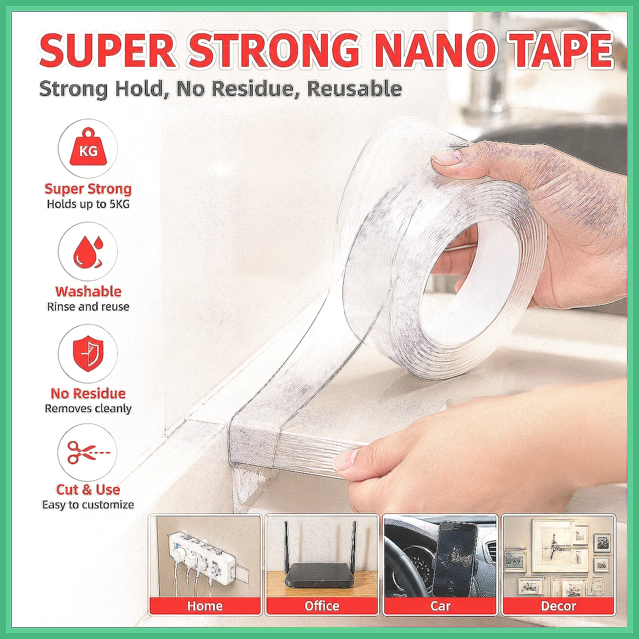 Double Face Transparent Double Sided Tape Super Strong Reusable Waterproof Heat Resistant Tape for Bathroom Home Decoration