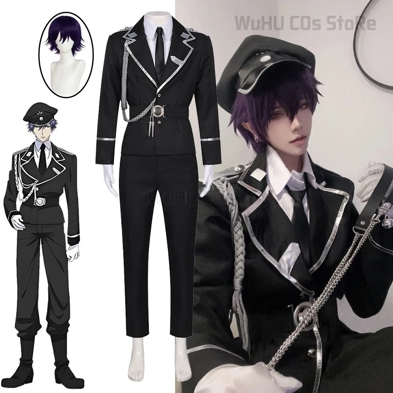 

Aki Myojin Cosplay Costume Sweet Punishment Watashi Wa Kanshu Senyou Pet Guard Uniform Hat Whip Purple Short Wig Men Cos Suit