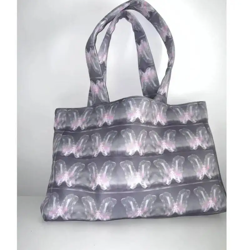 Bloom Butterfly Print Large Capacity Tote Bag Women Fairycore Aesthetic Canvas Casual Handbag Ladies Haruku Shoulder Bags