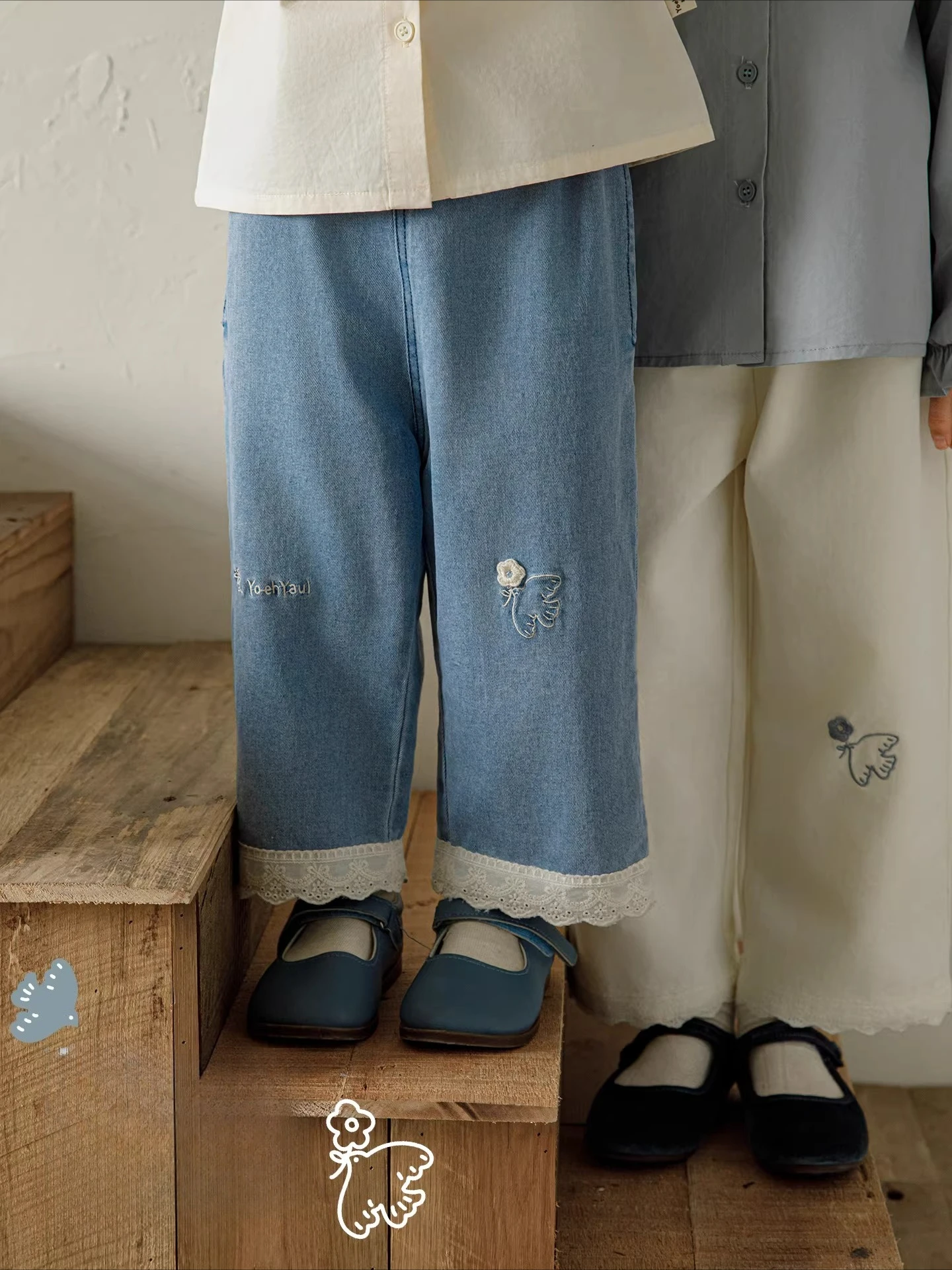 Kids Girls 2 Piece Outfit Doll Collar Shirt Knitted Sweater Vest Loose Straight Leg Pants Casual Set 2-7 Years
