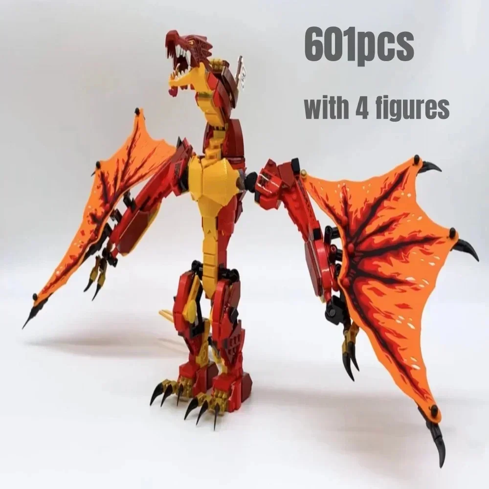 601pcs Fire Dragon Attack Building Blocks Model FIT 71753 Bricks Toys for Chilren Gift