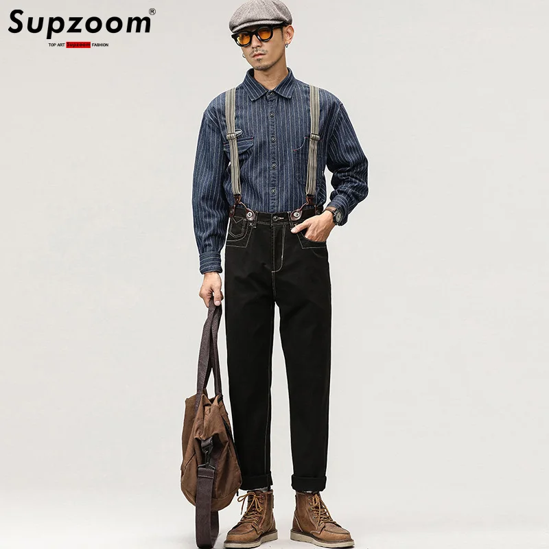 Supzoom New Arrival Top Fashion Autumn And Winter Casual Overalls Men's Fashionable Loose Fatty Multi-pocket Cargo Denim Jeans