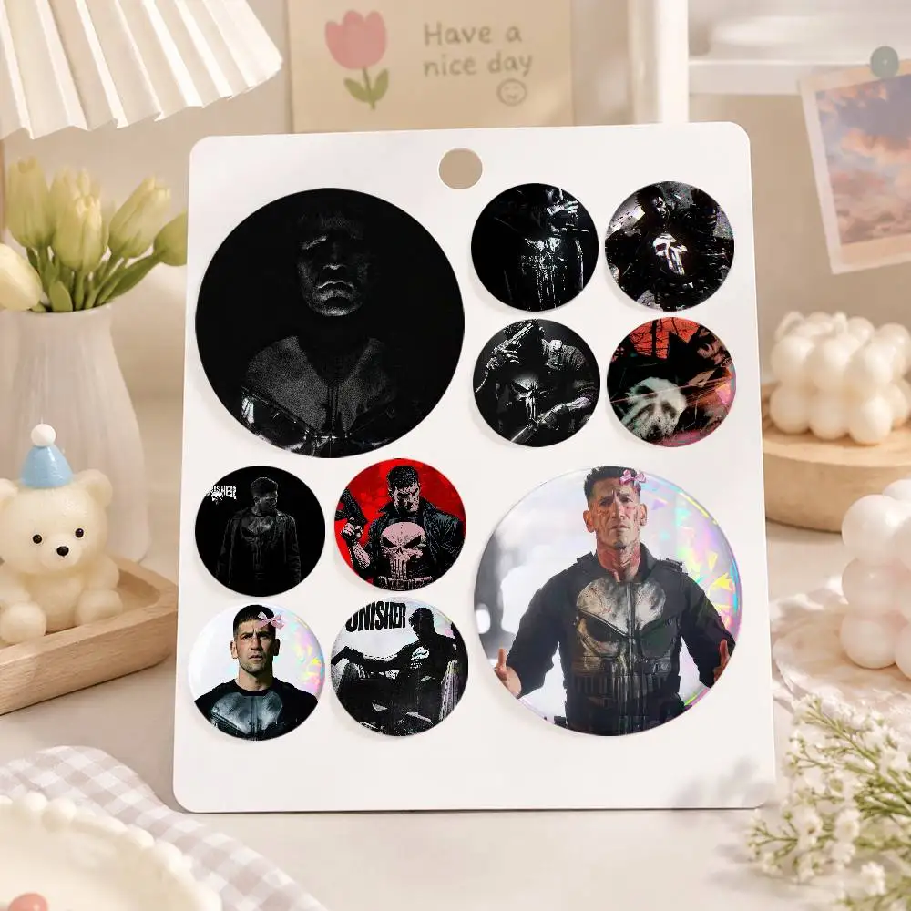 A-The P-Punisher-es Snap-in Pins Cartoon Character Round Creative Brooches For Backpack Accessories Jewelry Gifts