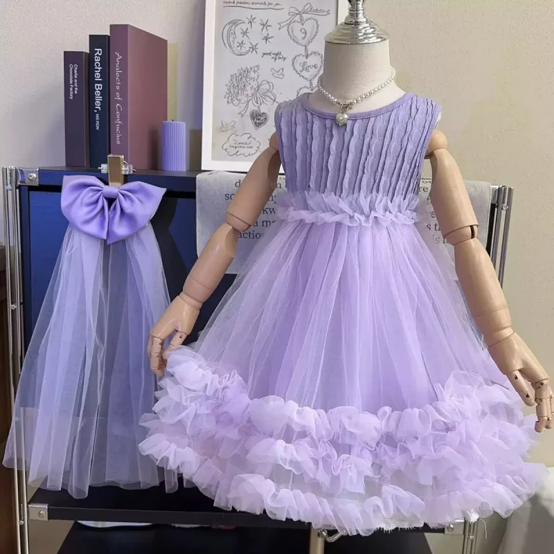 

Girls Princess Dress Summer2025New Fashion Sleeveless Vest Dress Mesh Puff Dress Gown Dress