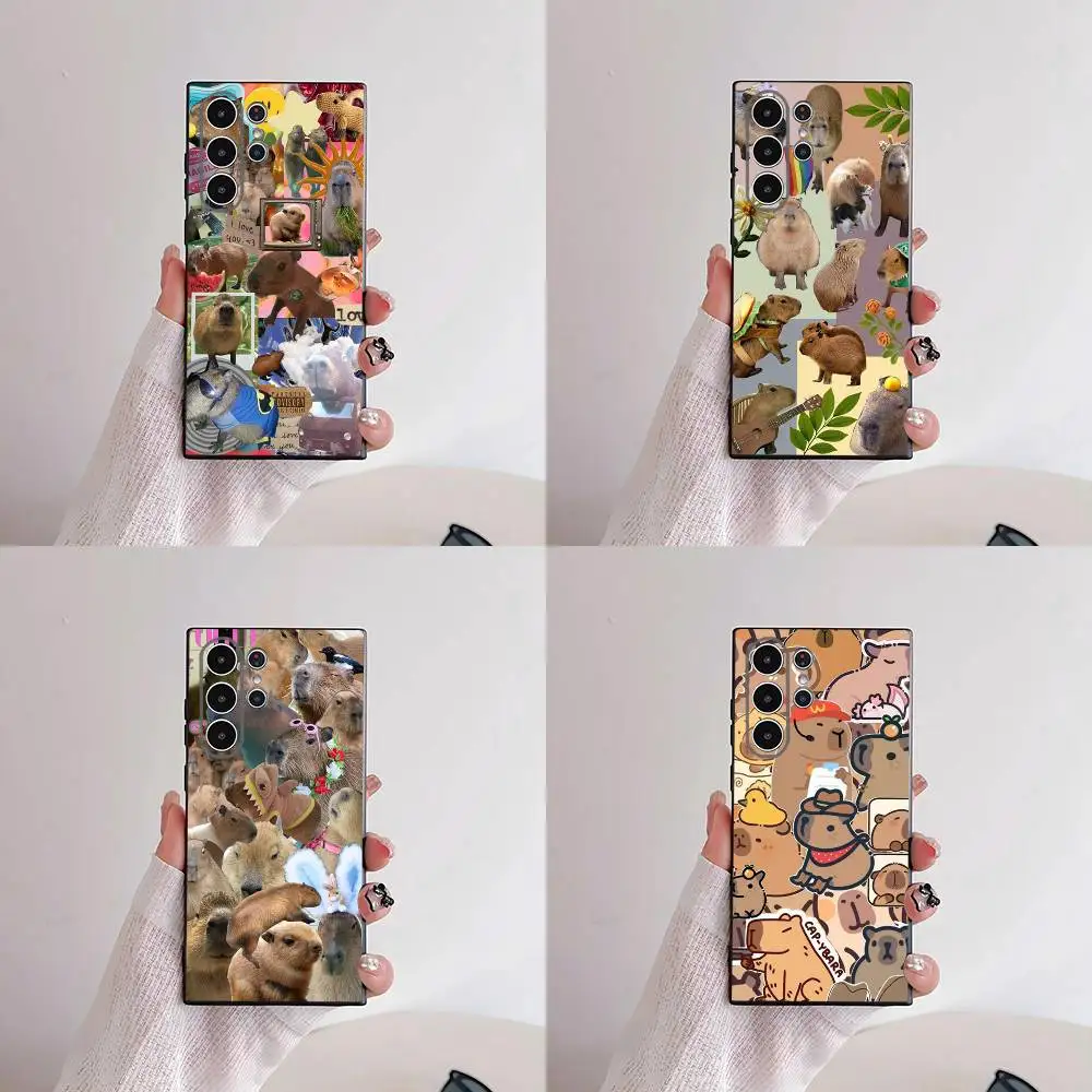 Cute Cartoon Capybara Phone Case For Samsung S25,S24,S21,S22,S23,S30,Ultra,S20,Plus,Fe,Lite,5G Black Cover