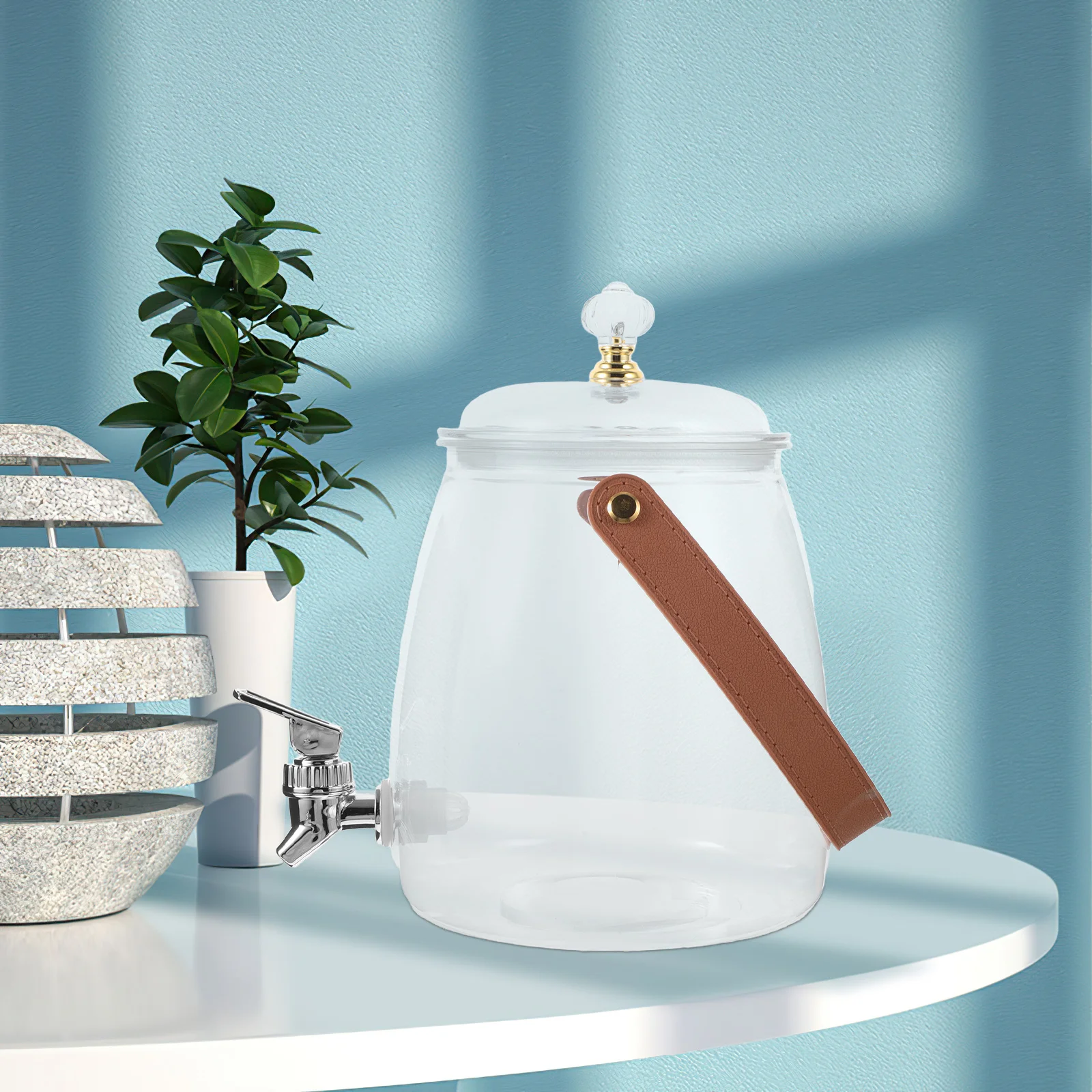 

Ice Bucket Tea Separator 3.2L Cold Kettle Electroplated Faucet Beverage Dispenser Juice Bucket Drink Container Summer Home Use