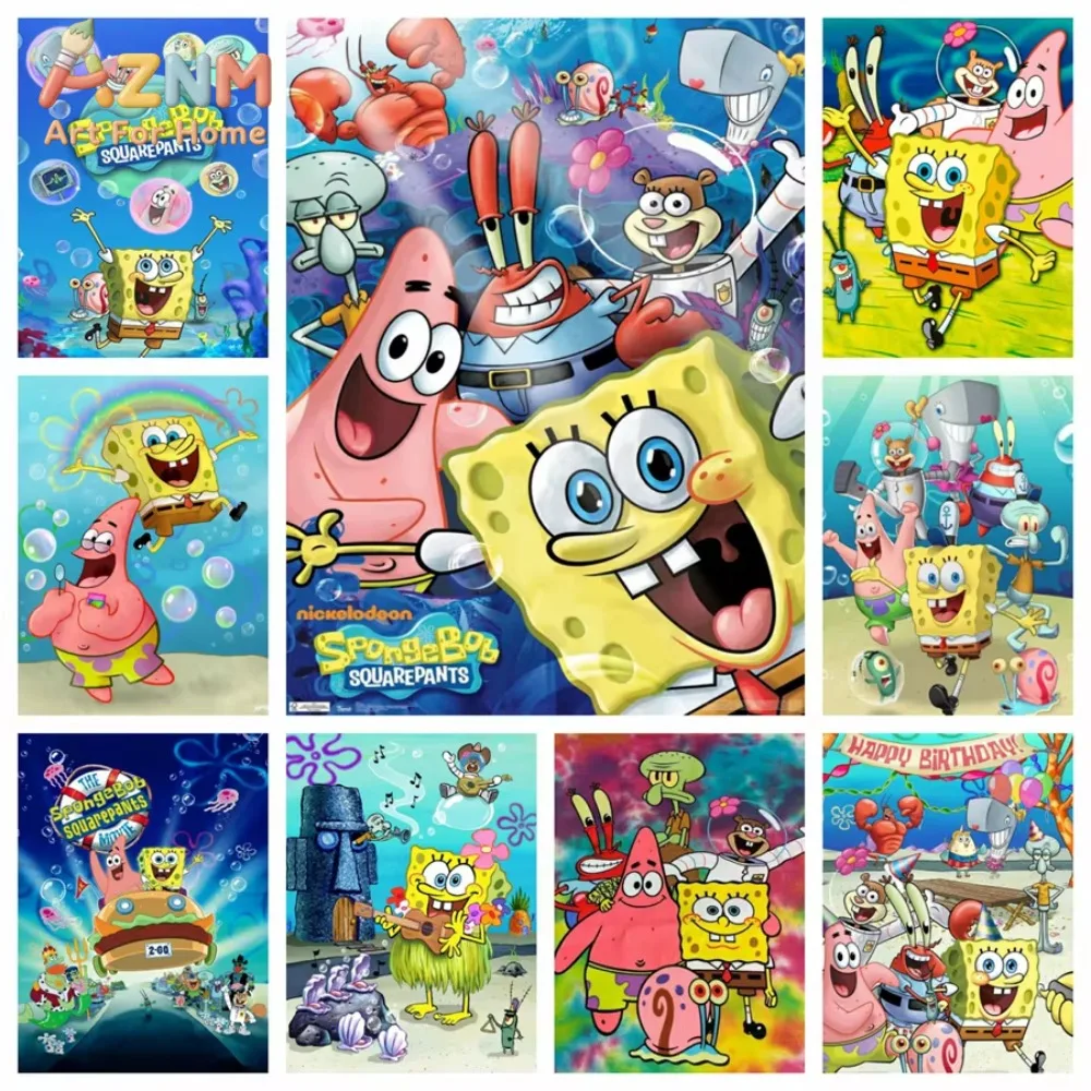 1pc SpongeBob Funny Cartoon Canvas Art Poster Wall Decor for Living Room Children's Room