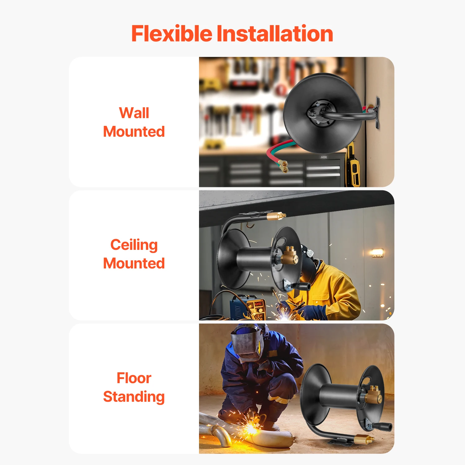 SucceBuy 용접 호스 릴 핸드 크랭크 되감기 호스(3FT 리드인 호스 포함) 천장/벽 장착형 작업장용 헤비 듀티 스틸 릴