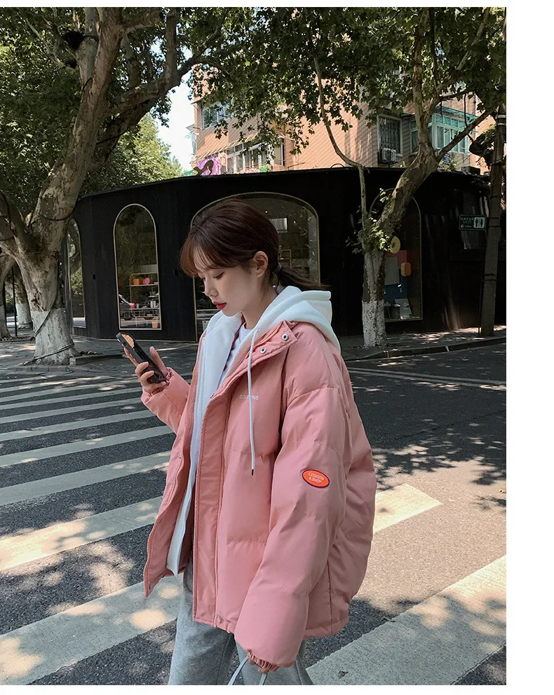 موضة جديدة للخريف والشتاء معاطف نسائية مبطنة ملونة غير رسمية عصرية فضفاضة وبسيطة مع قلنسوة ملابس نسائية قطع علوية سترات #4