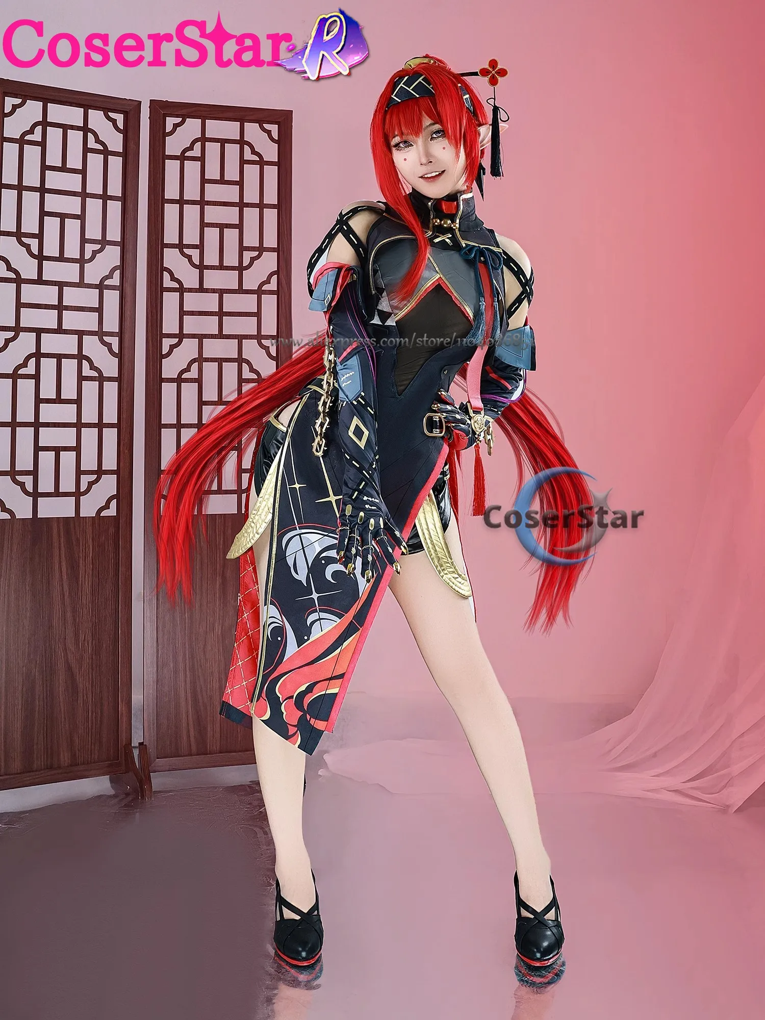 CoserStar-R en Stock ondas de salud Yinlin Cosplay disfraz peluca vestido Electro congenital resonador Yin Lin Cosplay peluca zapatos