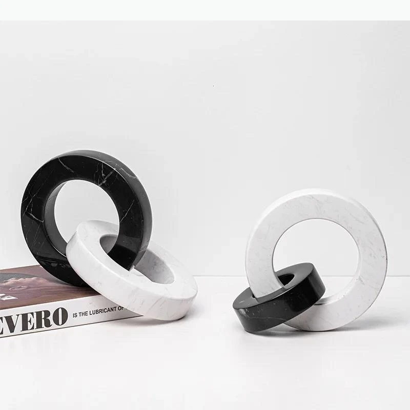 Marble Round Ring Ceramic Annular Knot Statue Abstract Crafts Desk Decoration Knot Sculpture Room Aesthetics Decor