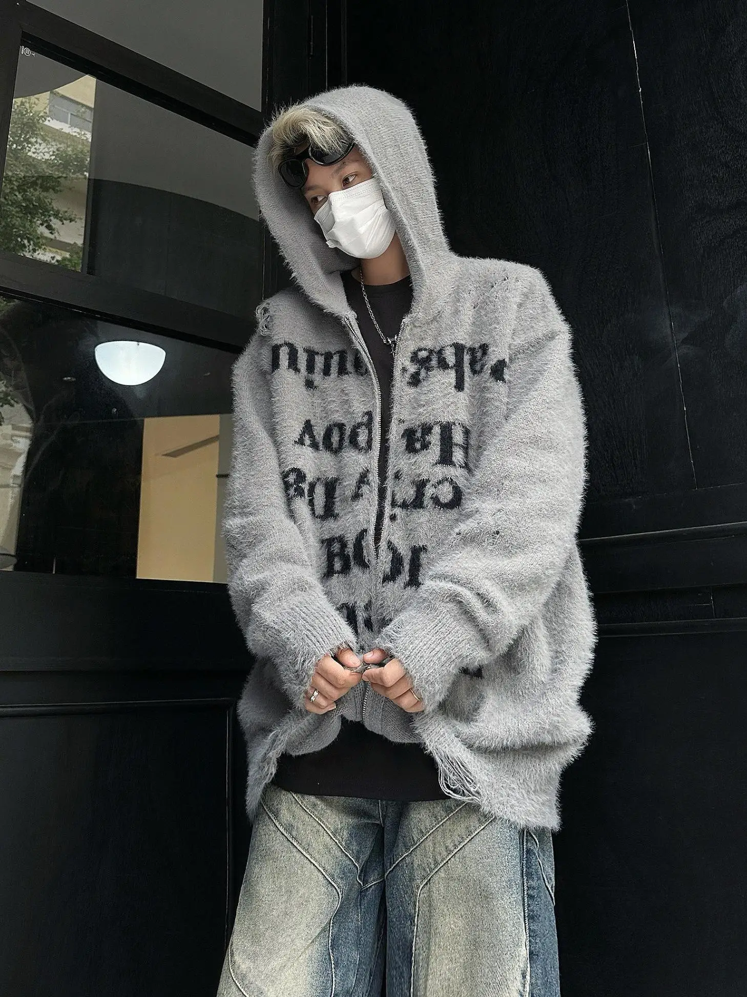 

American Retro High Street Men's Knitted Hat Sweater Casual Loose Fit Couple's Letter Zipper Sle Long Sve Autumn Wear