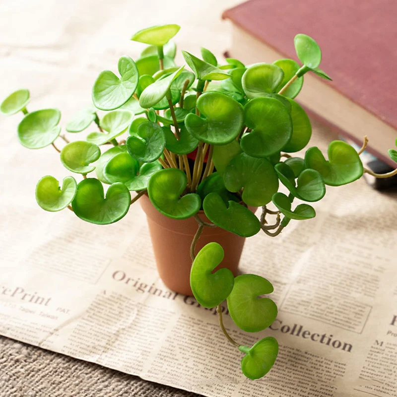 Planta Artificial de 15cm Mini Buquê Grama Moeda de Cobre Planta Verde Falsa de Cola Macia para Decoração de Parede em Casa, Escritório e Jardim