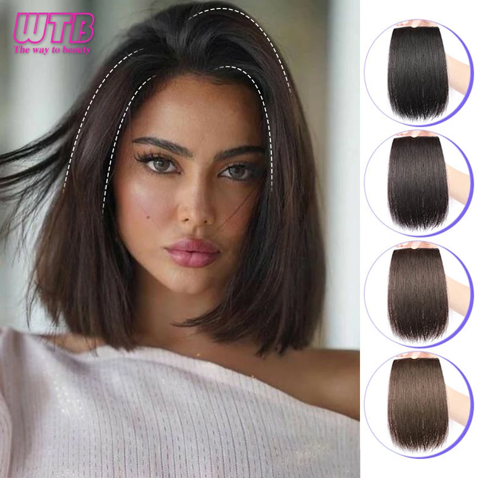 

WTB Synthetic Short Straight Patch Hair Pieces Invisible Clip in Hair Extension Fluff Natural Fake Pad Hight Hairpieces