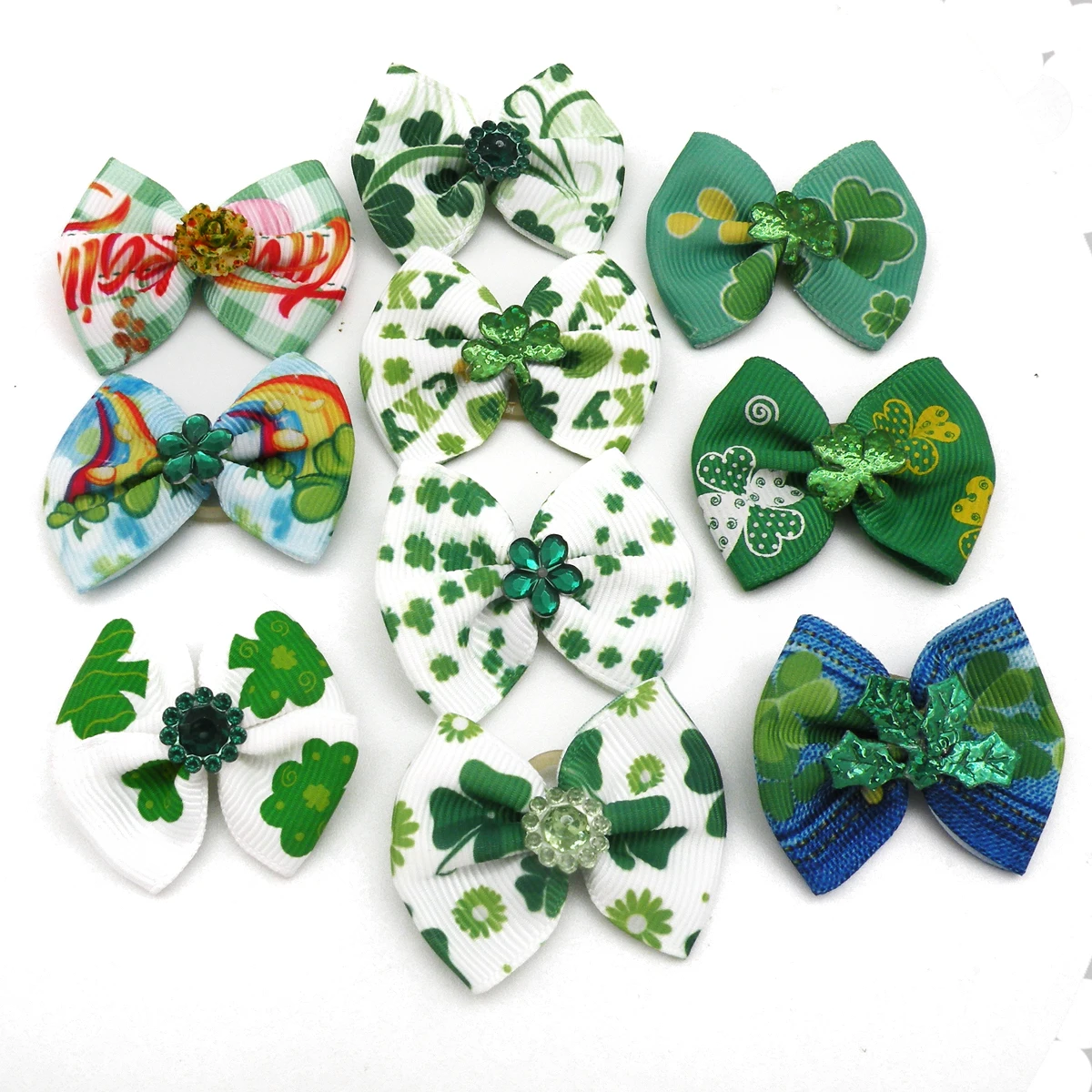 20/50/100pcs/Set Dog Hair Flower Clover Green Pastoral Style Pet Dog Hair Bows Accessories Elastic Bands Cat Decoration Bows