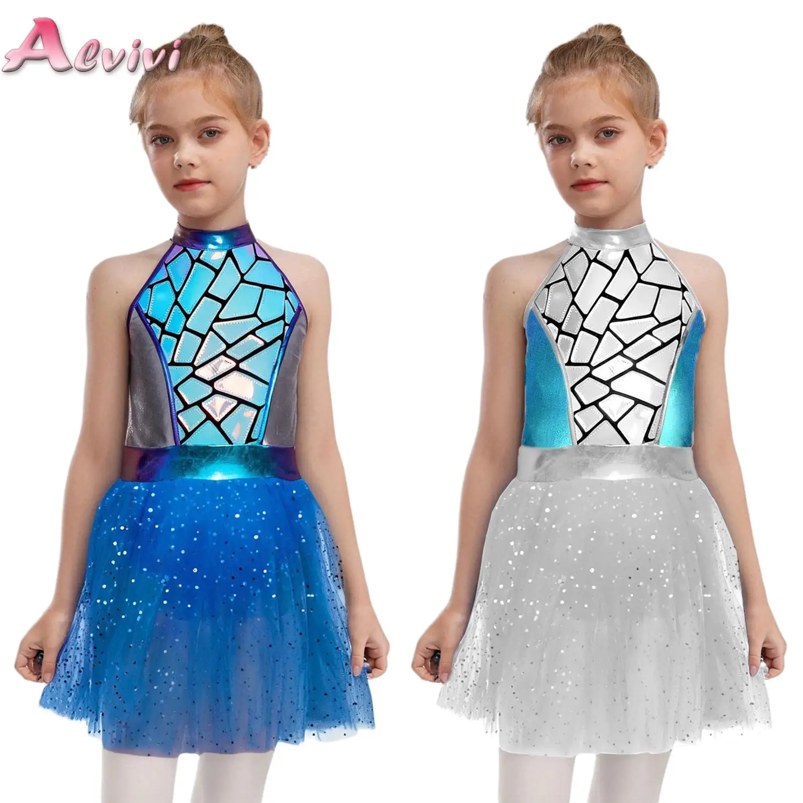 

Girls Outer Space Fighter Alien Dress-up Costume Shiny Metallic Sleeveless Robot Tutu Dress Halloween Astronaut Cosplay Outfits