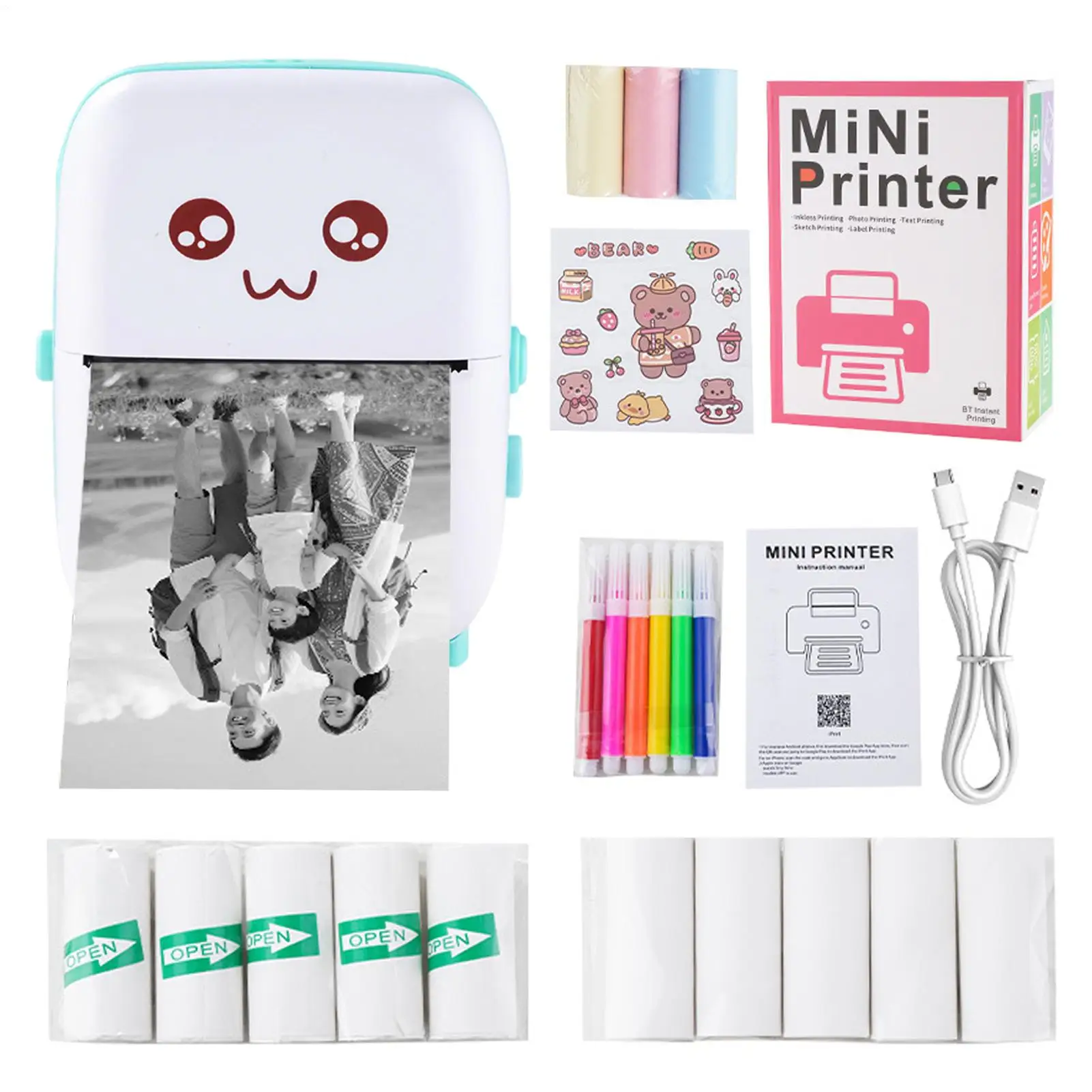 Mini Printer For Phone Stylish Wireless Equipment 13 Rolls Paper Included Mini Thermal Printer For Pictures Memos Business Work