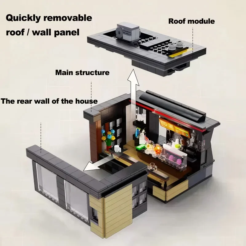 City 768Pcs Coffee Shop House With Led Lights Model Building Blocks Street View Cafe Store Assemble Bricks Toys Kids Adult Gift view 4