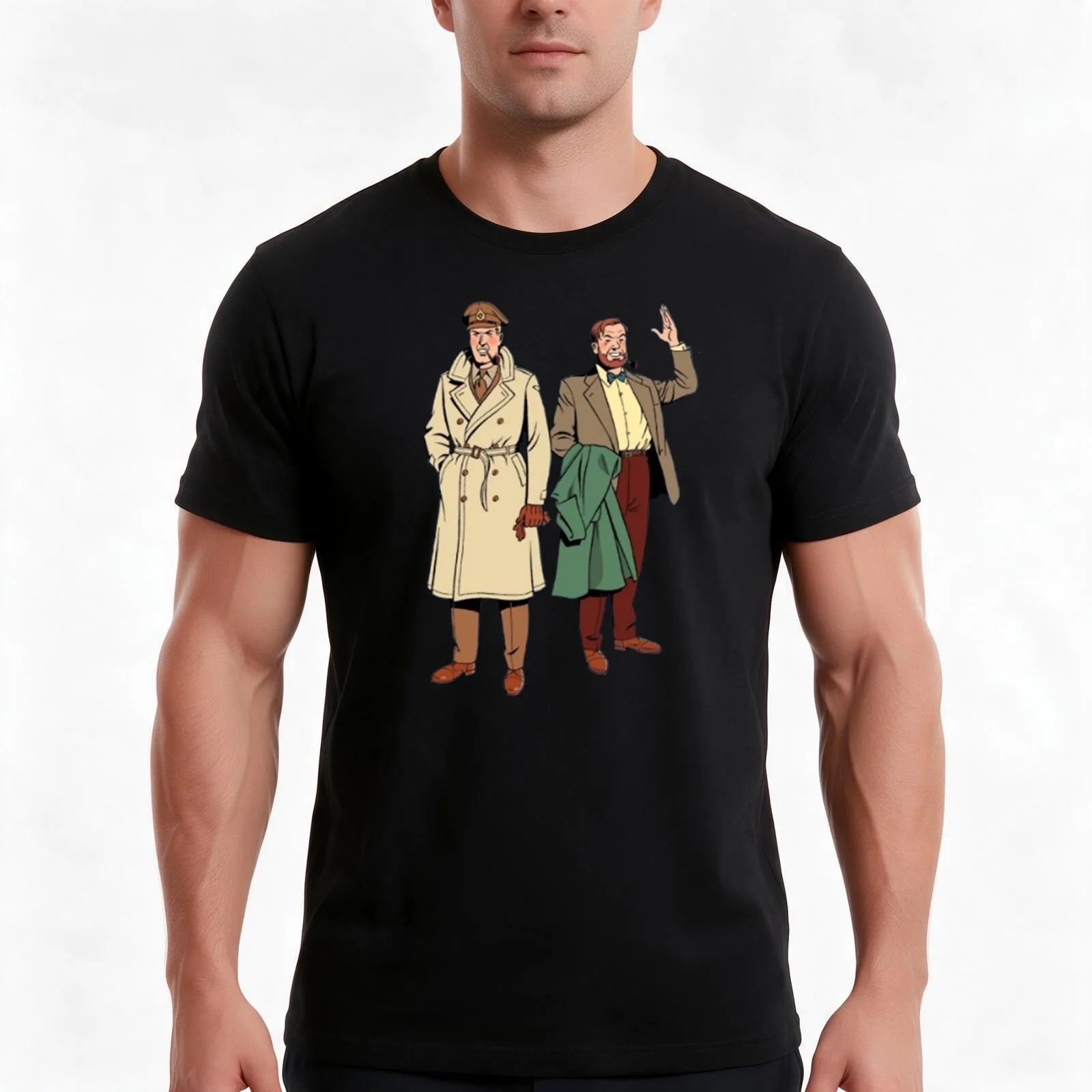 Blake and Mortimer (From the back cover of The Septimus Wave (L'Onde Septimus)) T-Shirt, Summer Casual Cotton Tee, 100% Cotton