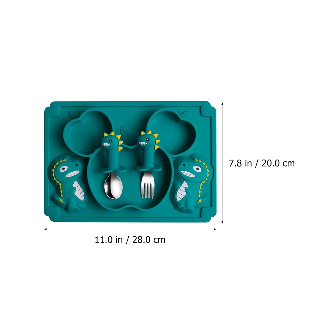 1 Set Silicone Baby Tableware Set Bright Colors Microwaveable Food Bowl Spoon Fork Compartments Durable Dish Plate For Kids
