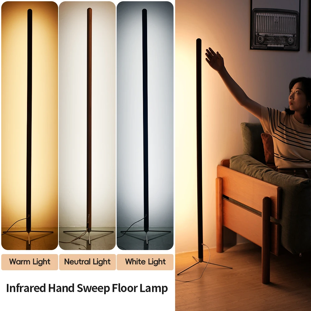 Wood Floor Lamp LED Hand Sweep Smart Sensor Floor Lamp Wooden Hand Swept Standing Atmosphere Light For Bedroom Home Decoration