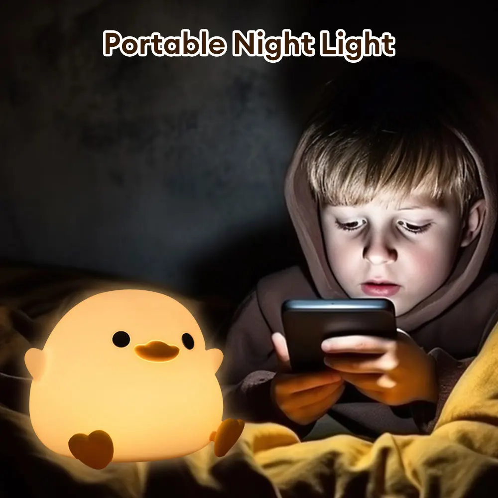 Cute LED Night Light Touch Sensor Cartoon Kid\'s Nightlights USB Rechargeable Duck Silicone Lamp for Bedroom Decor Birthday Gift