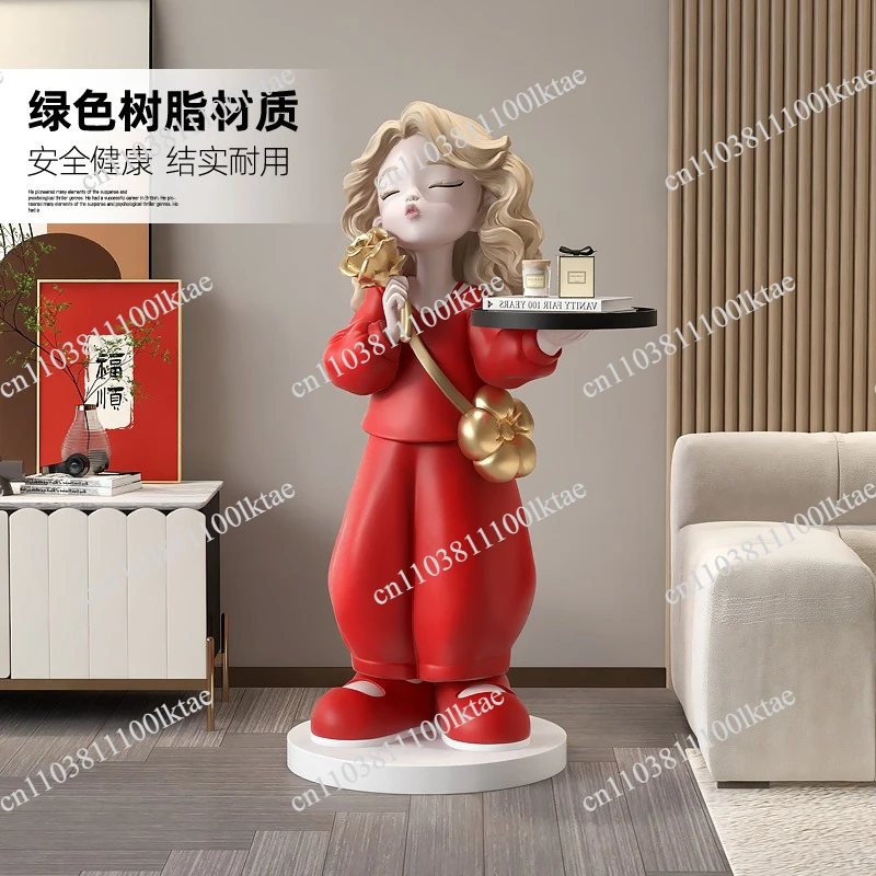 Little Fresh Girl Large Floor-to-ceiling Ornaments, Living Room Entrance TV Cabinet, Sofa Next To A Few Decorations