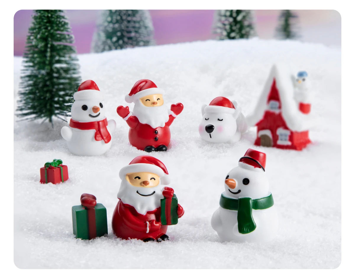 5pcs Santa Claus Snowman Green Gift Box Snow View Micro Landscape Ornament Resin Crafts Ornament Christmas Small Gift