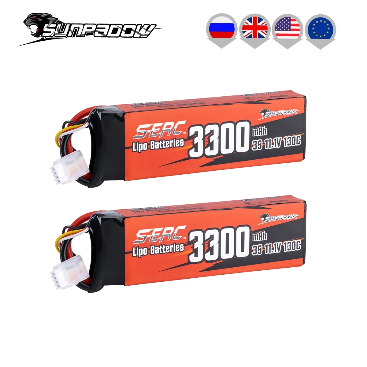 SUNPADOW 3S Lipo Battery for 3300mAh 11.1V 100C 130C with XT60 Plug Rcing Airplane Quadcopter Helicopter Drone FPV Boat 2packs