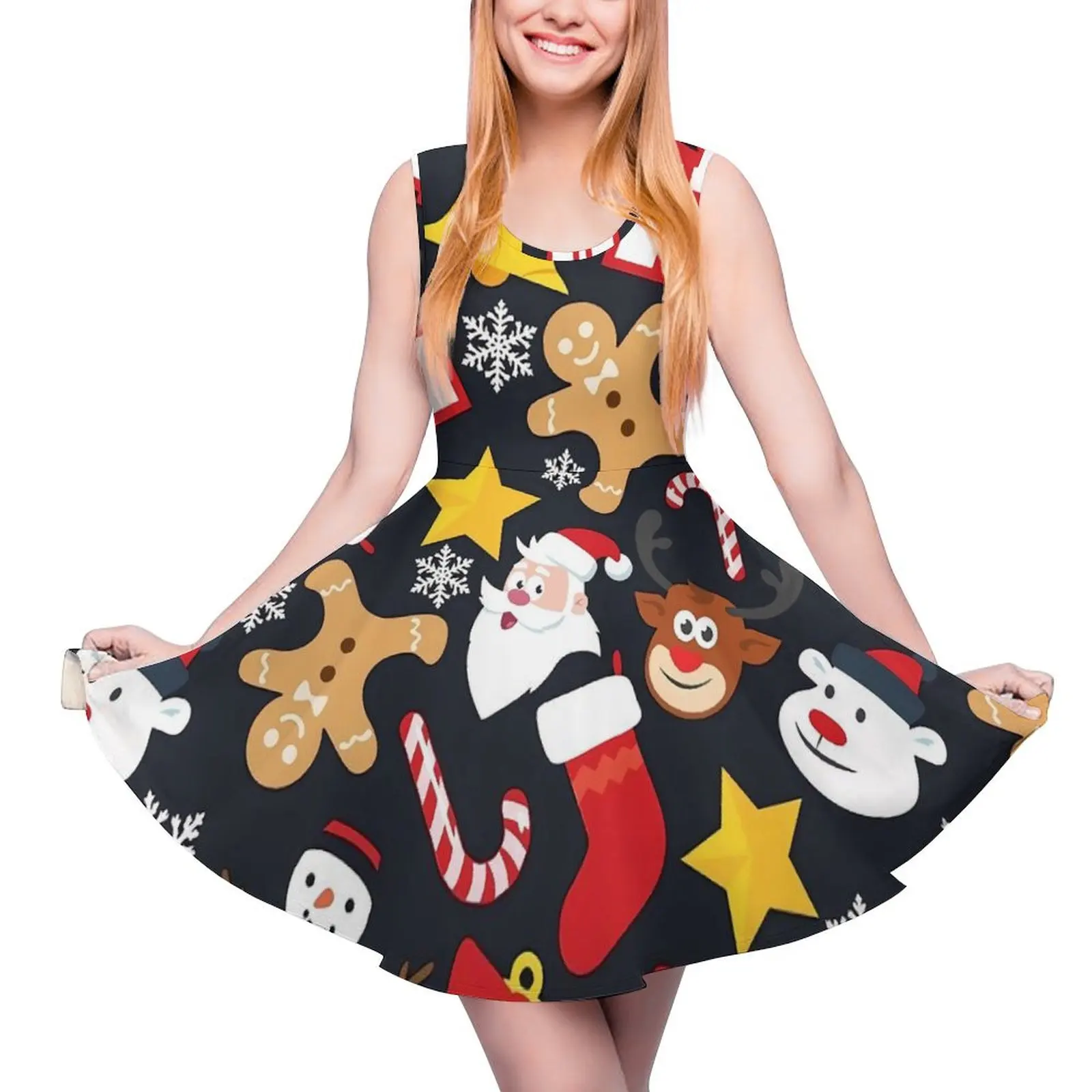 Cool Christmas Dress Santa Sock Gift Aesthetic Dresses Woman Night Club Skate Dress Summer Graphic Vestidos Big Size