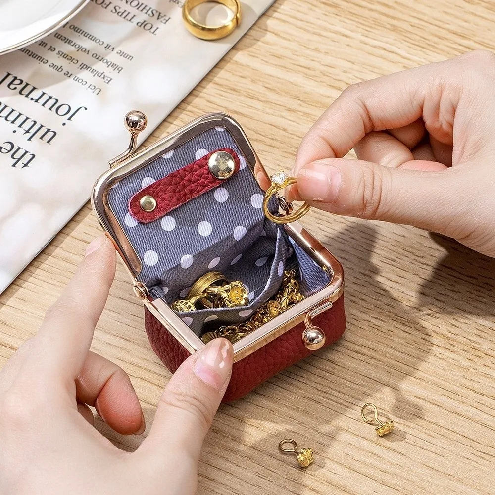 Weiche PU-Leder-Geldbörse mit Klickverschluss, einfarbig, multifunktionale Leder-Schmucktasche, quadratische Mini-Tasche für kleine Gegenstände, Ohrringe – Detail 4