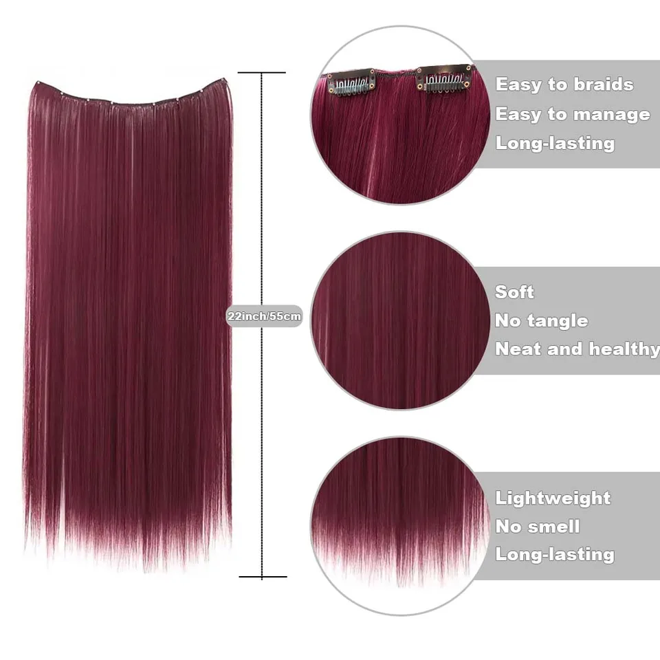 Extensiones de Cabello Sintético Largas y Rectas de 22 Pulgadas con Clips Invisibles, Resistentes al Calor, Fáciles de Usar para Mujer 2