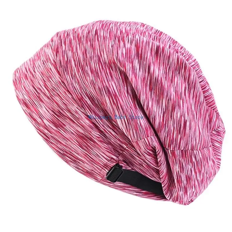 

U90E Women Muslim Satin Lined Bonnet Sleep Cap Adjustable Slouchy Chemo Hat Solid Stripes Hair Loss Turban for Head C