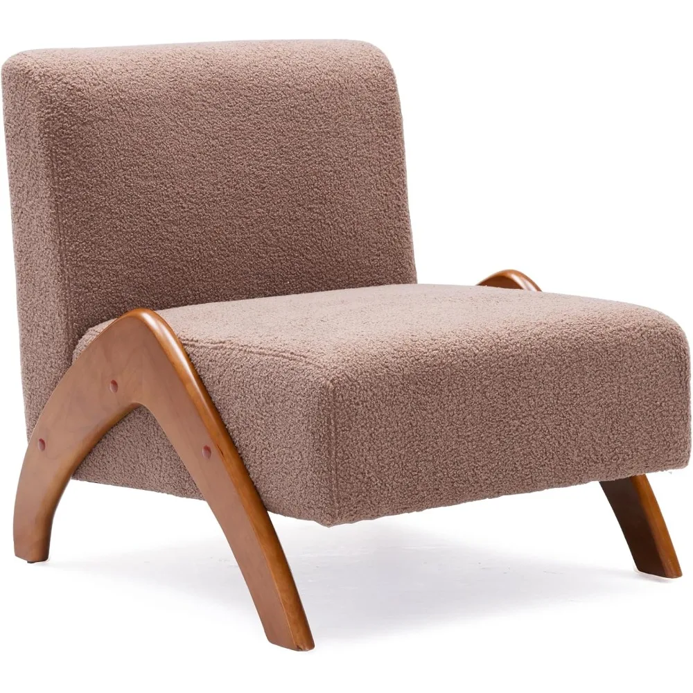 Upholstered Armless Mid Century Modern Chair with Wooden Legs for Living Spaces