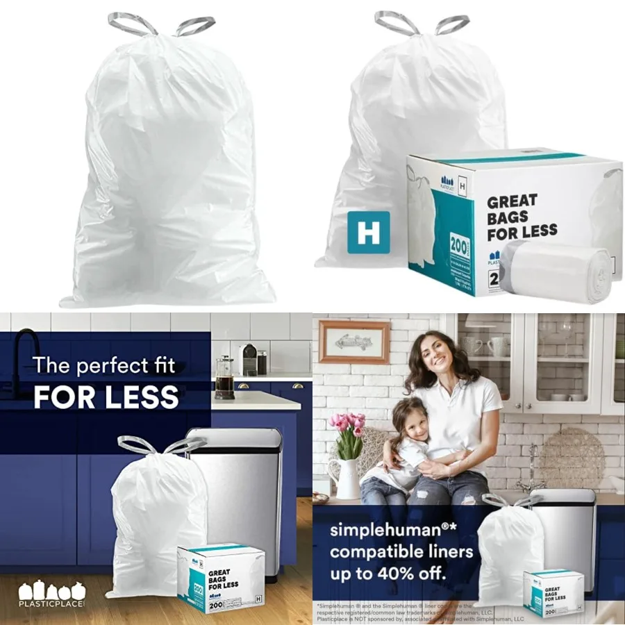 

Custom Fit Trash Bags Compatible w Simplehuman Code H Drawstring Bags 8-9 Gallon Tear-Resistant Liner 0 Heavy-Duty Waste Dispos