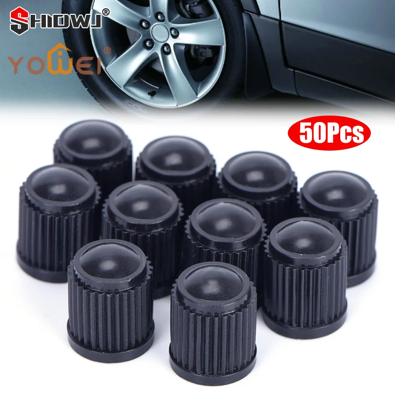 Latest 50Pcs/lot Car Tire Valve Black Plastic Auto Wheels Valve Stem Cap Tyre Lid Air Dust Cover For Auto Motorcycle Truck