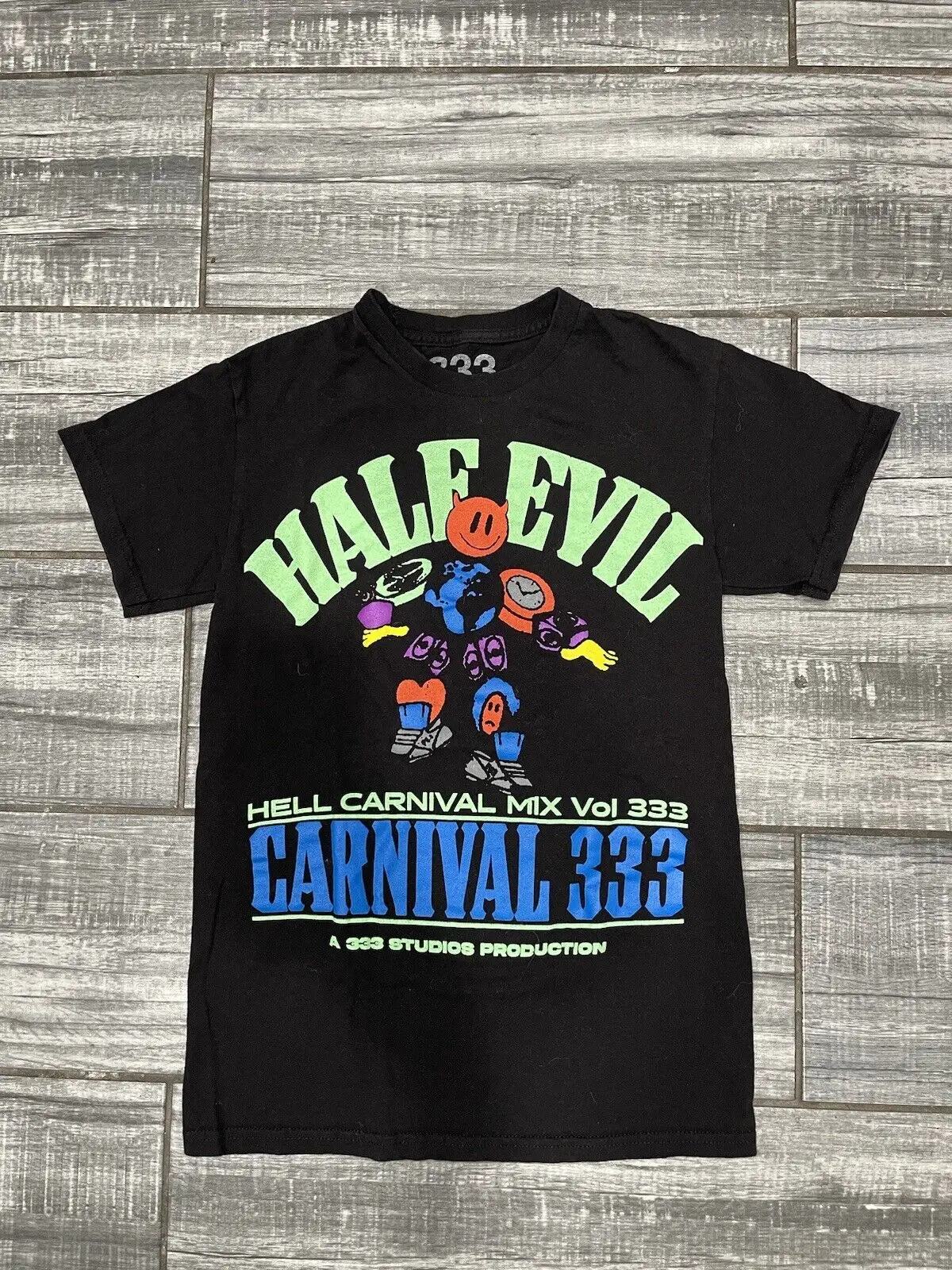 

Карнавальная футболка с графическим принтом Half Evil 333, маленькая черная Мужская Футболка Sz