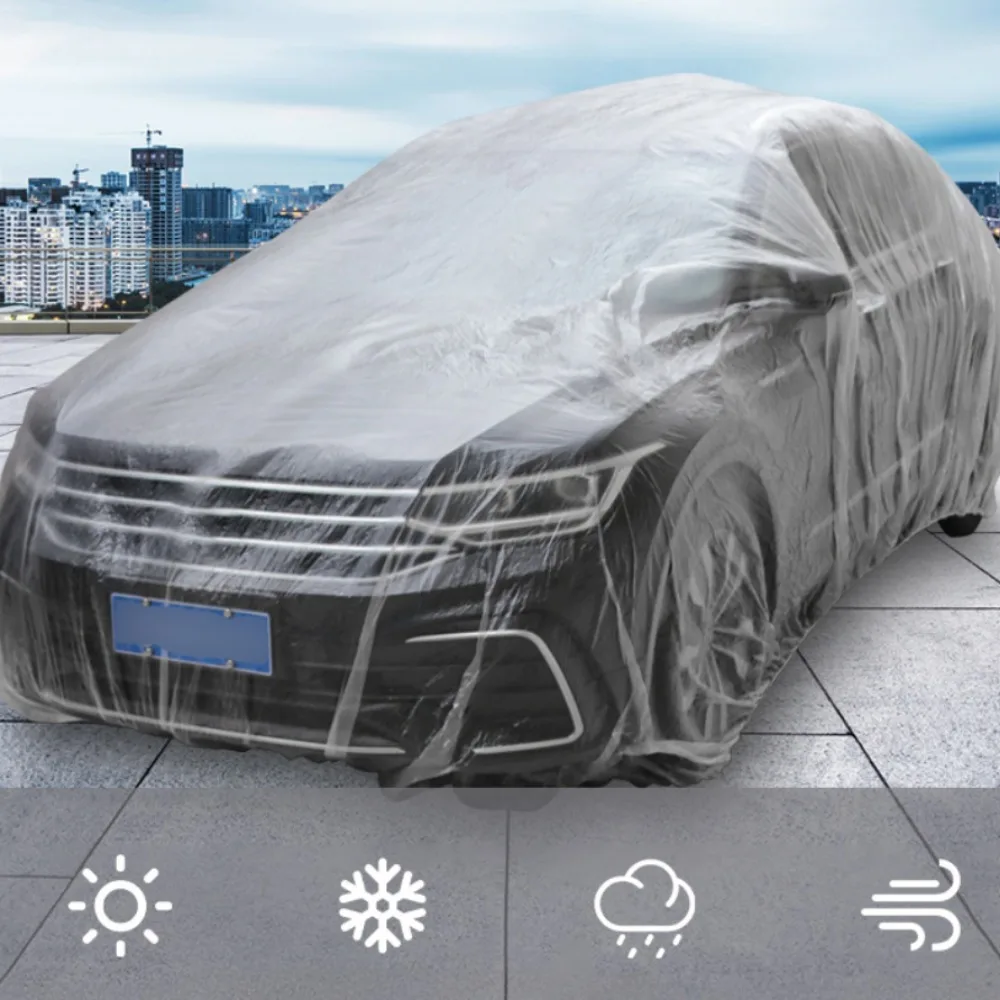 Car Cover Disposable Transparent Car Clothing Cover Dustproof Rainproof Transparent Dustproof Plastic PE Film Car Cover