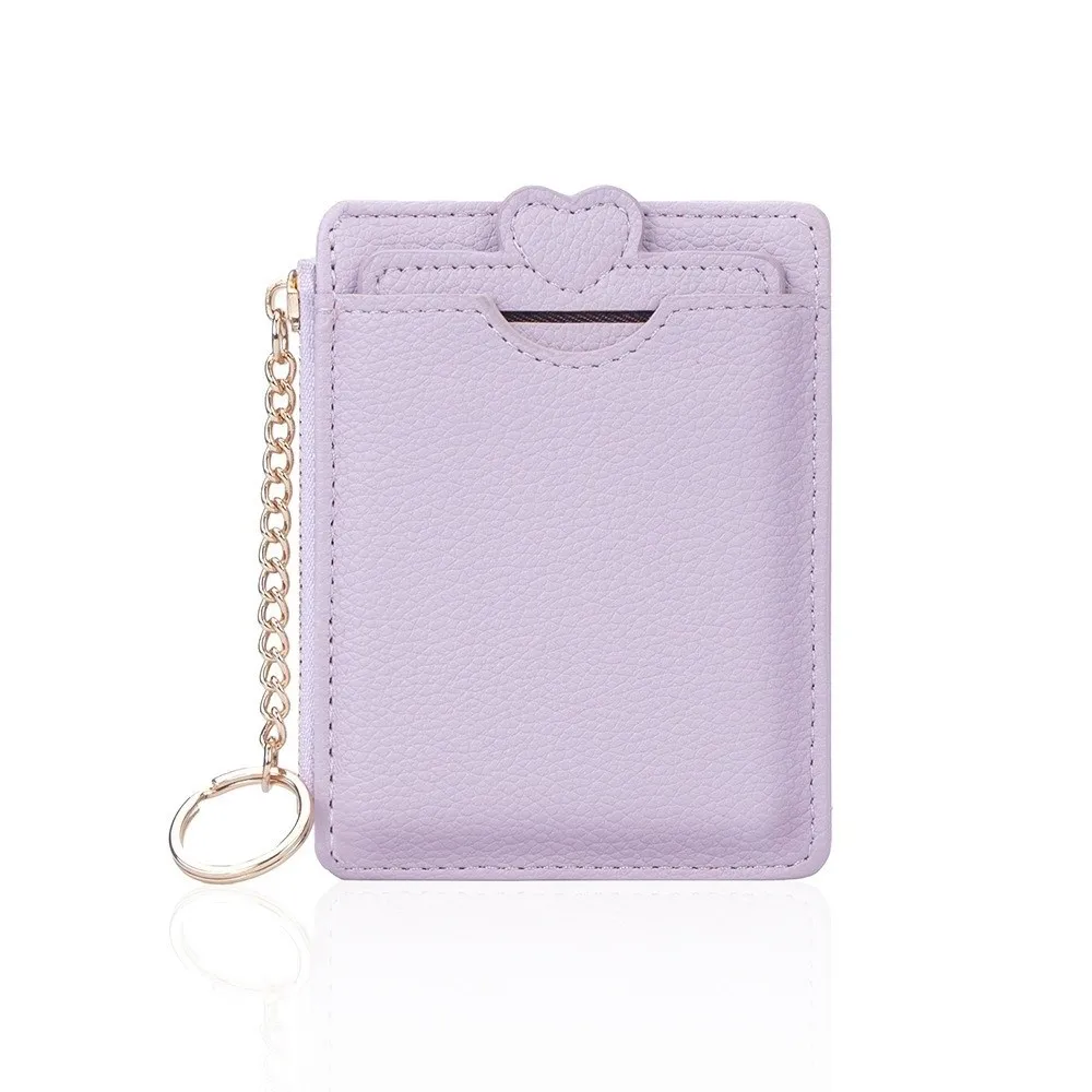 Simple Love Heart Woman Wallet PU Leather Multi-card Slot Short Card Bag Multi-functional Zipper Cartoon Card Holder Lady