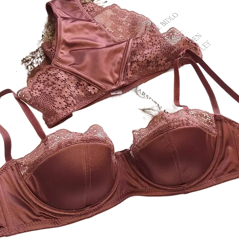 KUCLUT Sexy French lace thin soft underwire underwear women's small breasts gather to prevent sagging and slim back bra set