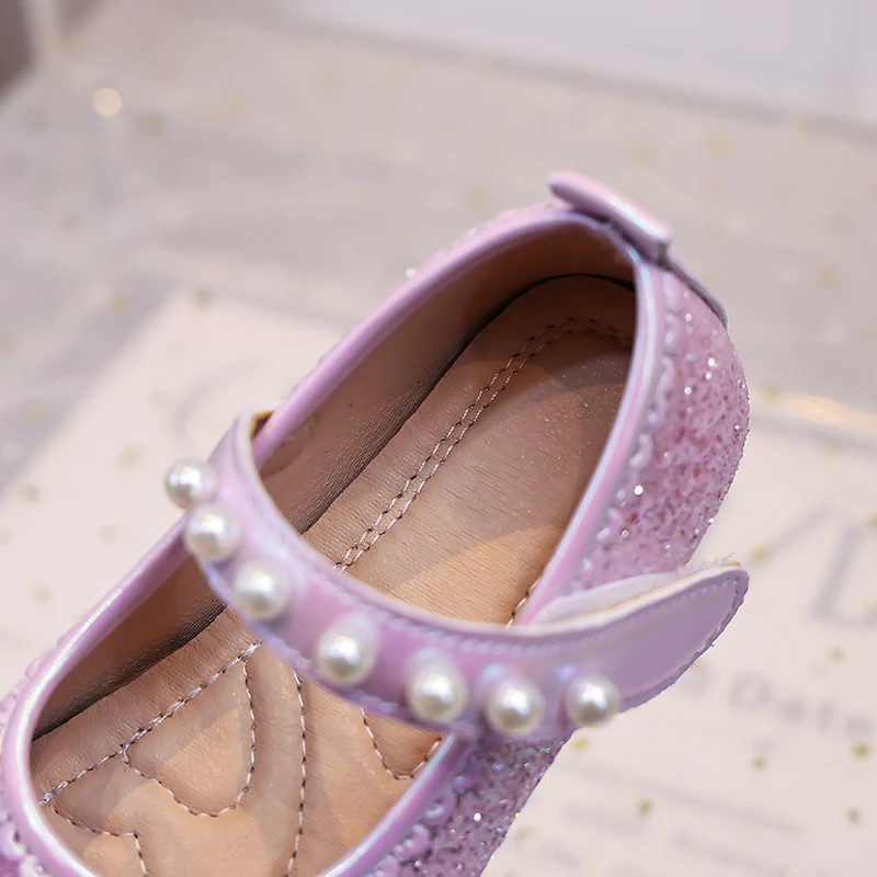 Mädchen Mary Jane Flache Schuhe Glitzer Prinzessinnen-Kleiderschuhe Tüll Strass Schneeflocken-Ornament, Perlen Ballett Hochzeit Mädchen Geburtstag – Detail 5
