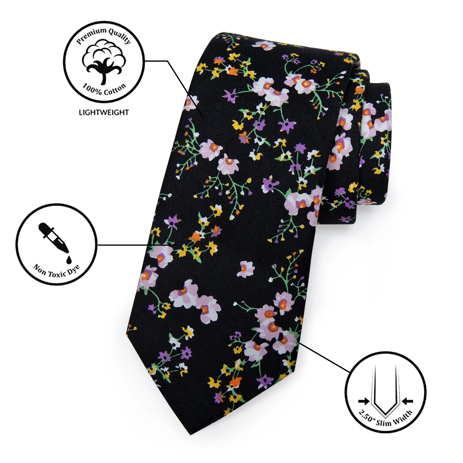 6.5CM Casual Yourties Slim Floral Men Ties Cotton Neckties Pocket Square Clips Set for Man Party Wedding Accessories Wholesale