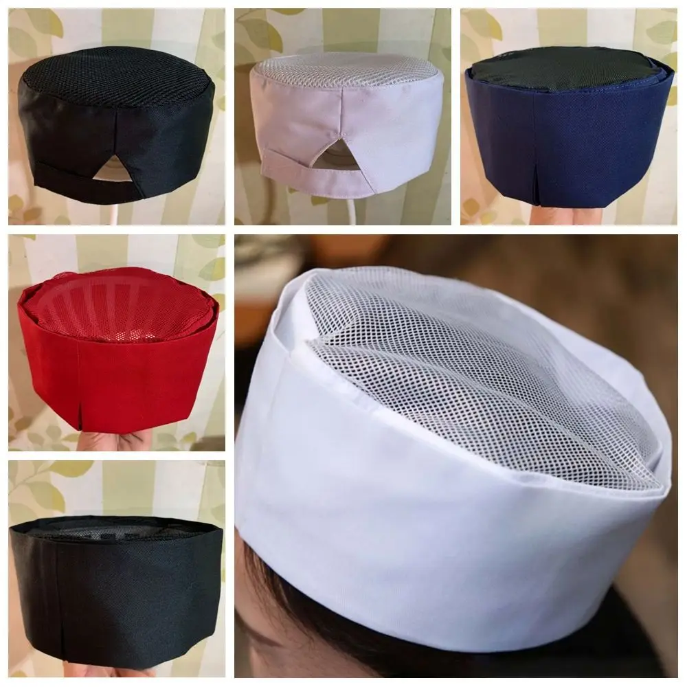

Japanese-Style Breathable Sushi Cap Mesh Solid Color Chef Flat Top Caps Black Wear Resistant Head Circumference Both Sexes Chef