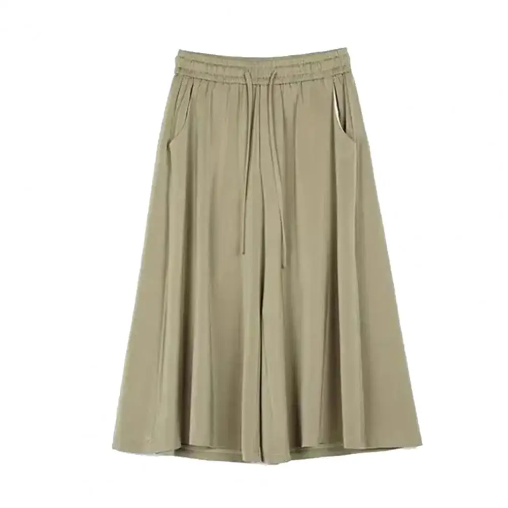 

Casual Loose Pants Women Solid Color Pants Casual Loose Fit Culottes Women's Elastic Waist Ice Silk Skirt Pants Breathable