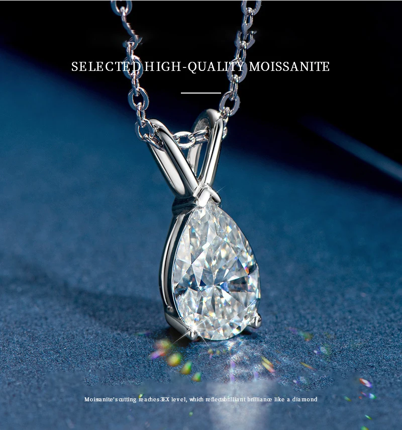 Classic S925 Sterling Silver Pear-Shaped Lab Moissanite Necklace Waterdrop Fairy Clavicle Chain
