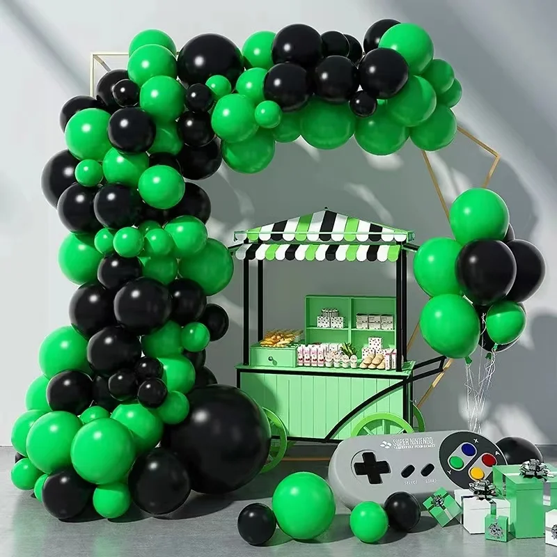 

101pcs Green Black Balloon Chain Set Children's Play Birthday Green Jungle Theme Irregular Latex Balls