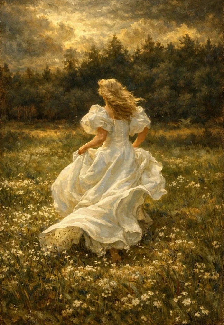 Pintura al óleo por números de una mujer elegante con un vestido blanco fluido sobre lienzo, decoración para el hogar, para sala de estar, dormitorio, regalo hecho a mano.